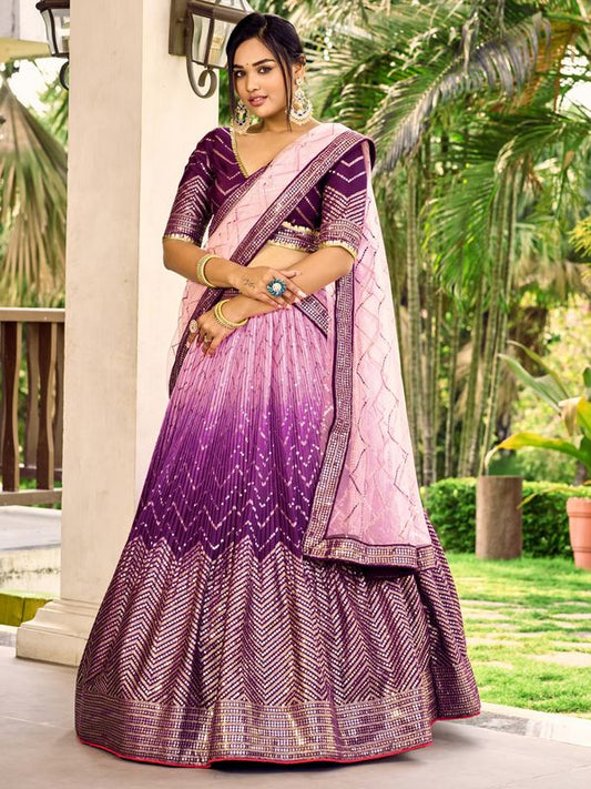 Purple Women's Chinon Embroidery Lehenga Choli