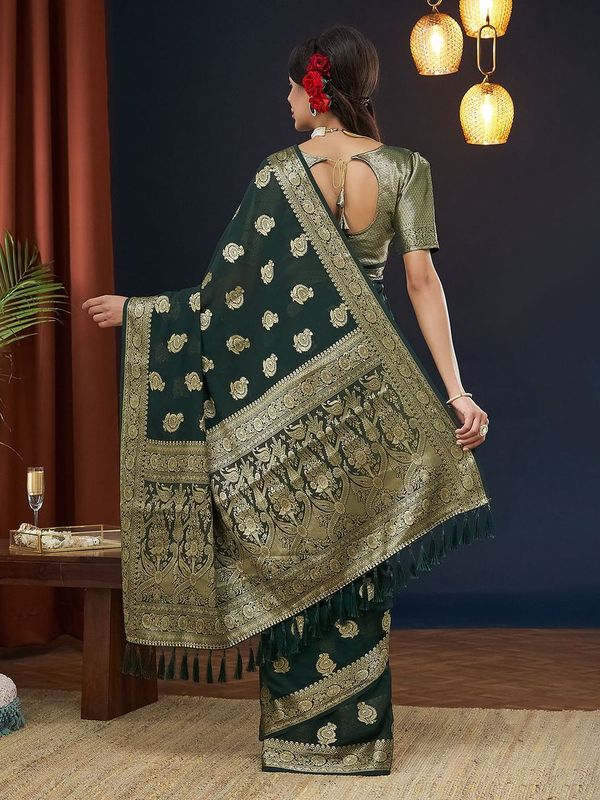Green Wevon Jacquard Designer Georgette Saree