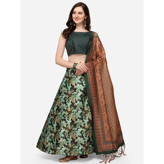 Digital Print Satin Silk Fabric Stitched Lehenga Choli With Jequared Blouse and Assami Silk Thread Work Dupatta For Women and Girls In Festive Party And Traditional Wear