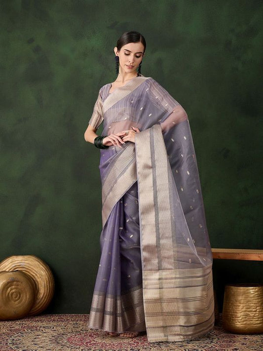 Lavender Wevon Designer Khadi Organza Saree