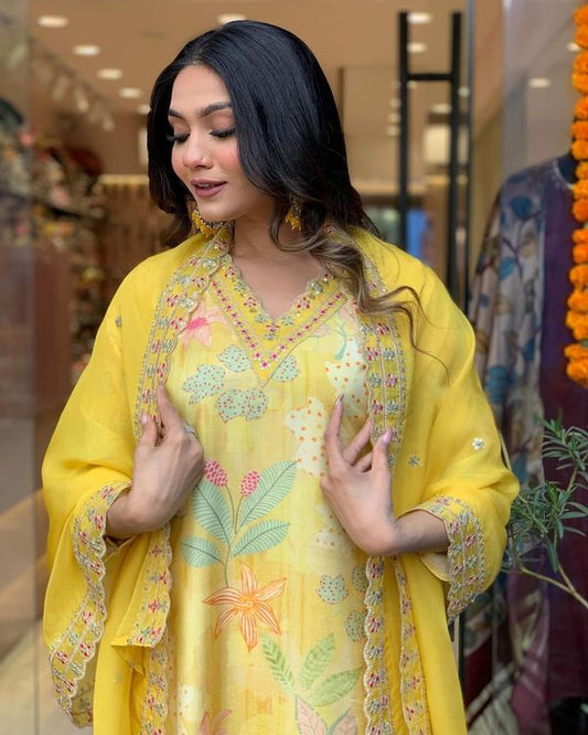 Yellow Viscose Rayon Straight Kurta