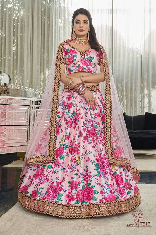 Light Pink Women's Art Silk Embroidery Lehenga Choli