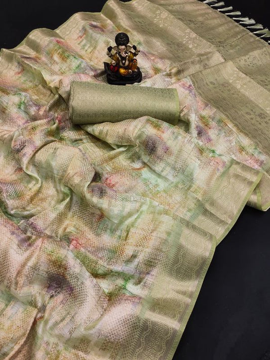 Pista Wevon Designer & Digital Printed Soft Silk Saree