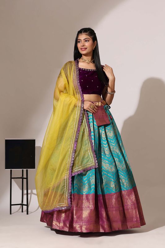 Multi Velvet Jacquard Work Lehenga