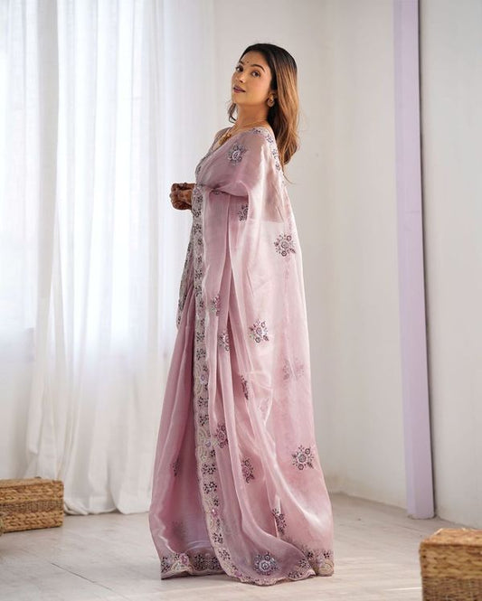 Onion Coding & Sequance Embroidery Work Burburry Saree