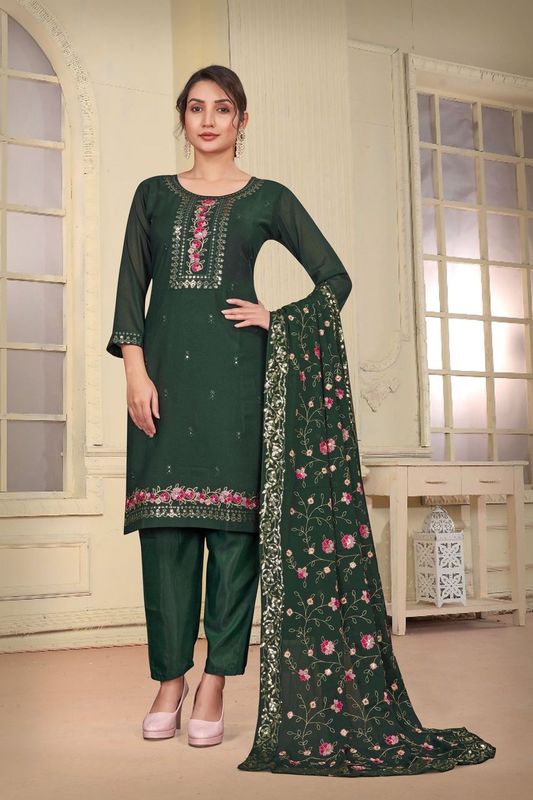 Green Color Beautiful Embroidered Georgette Fabric Salwar Suit