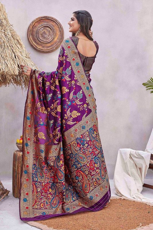 Purple Color Glamorous Wevon Jacquard Designer Silk Blend Wedding Season Saree