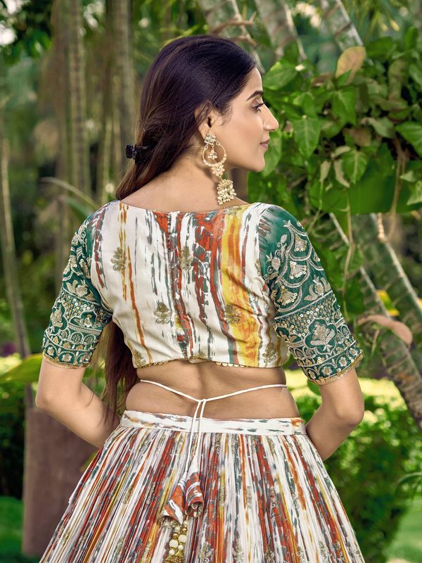 Green Women's Chinon Embroidery Lehenga Choli