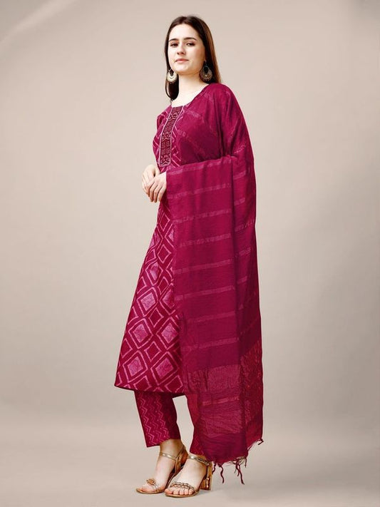 Pink Color Rayon Fabric Designer Printed Readymade Suits With Smart Embroidery Work