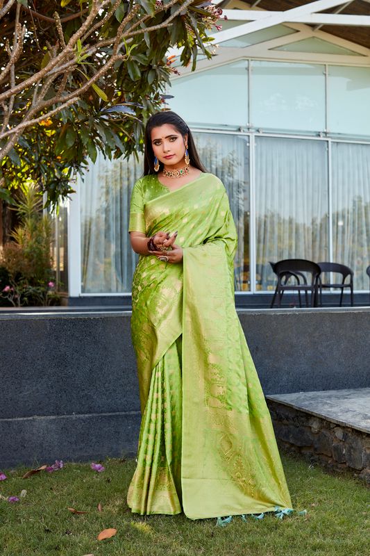 Green Heavy Jacquard Weving Designer Satin Silk Saree