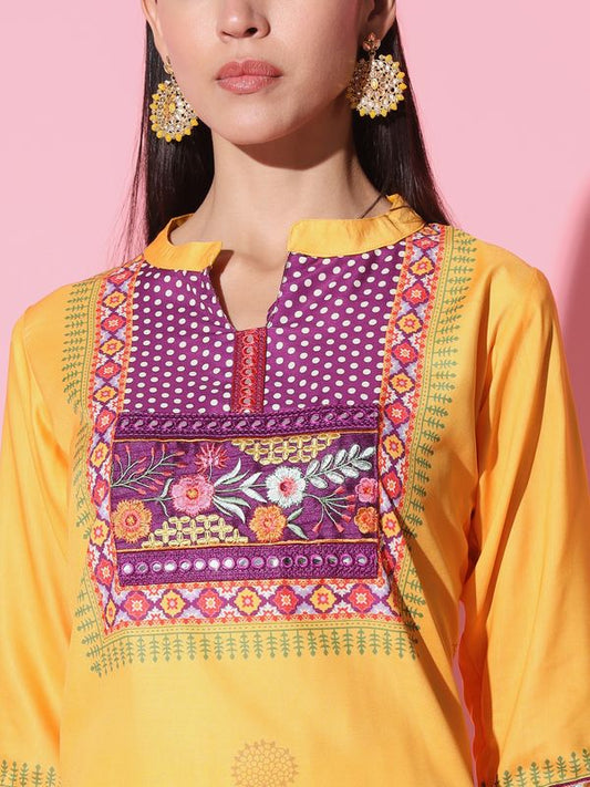 Yellow Muslin Straight Kurta