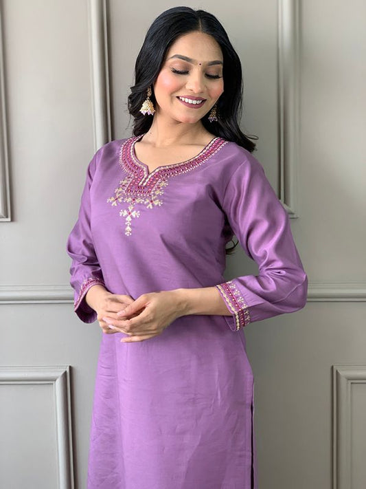 Purple Embroidered Kurta Sets