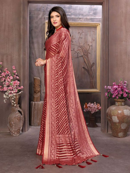 Burgundy Brasso Cutting Designer Work Moss Brasso Saree