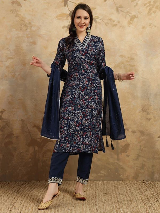 Navy Blue Embroidered Kurta Sets