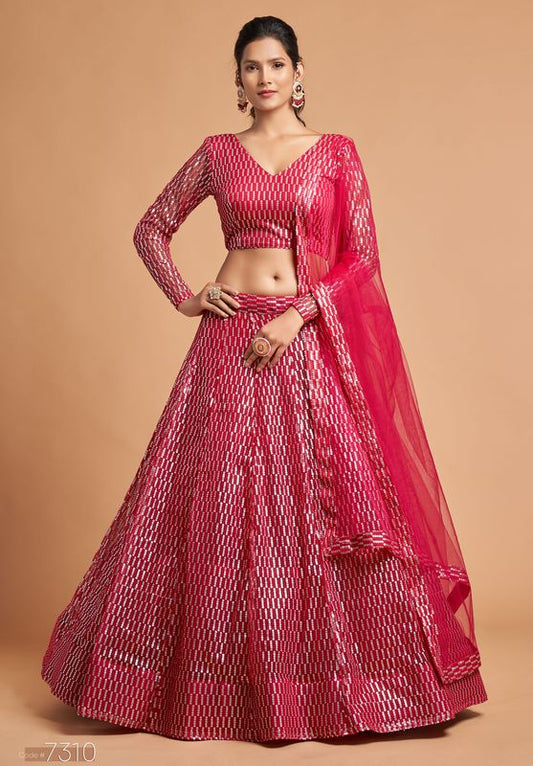 Hot Pink Women's Soft Net Embroidery Lehenga Choli