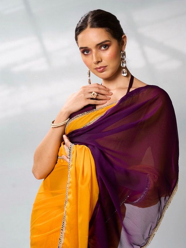 Glamorous Yellow Color Georgette Fabric Trendy Designer Bollywood Saree