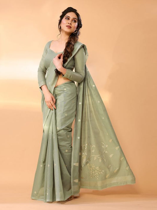 Grey Wevon Designer Chanderi Silk Saree