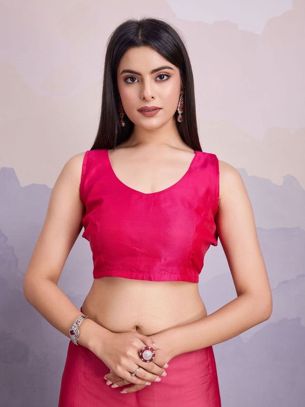 Pink Thread & Sequance Embroidery Work Jimmi Silk Saree
