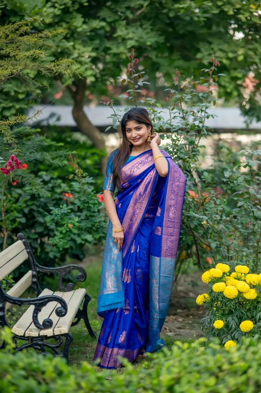 Royal Blue Wevon Jari Designer Tussar Silk Saree