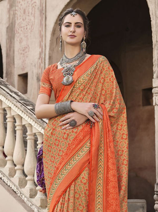 Orange Color Sigma Silk Designer Ajrakh Printed Traditional Print Saree