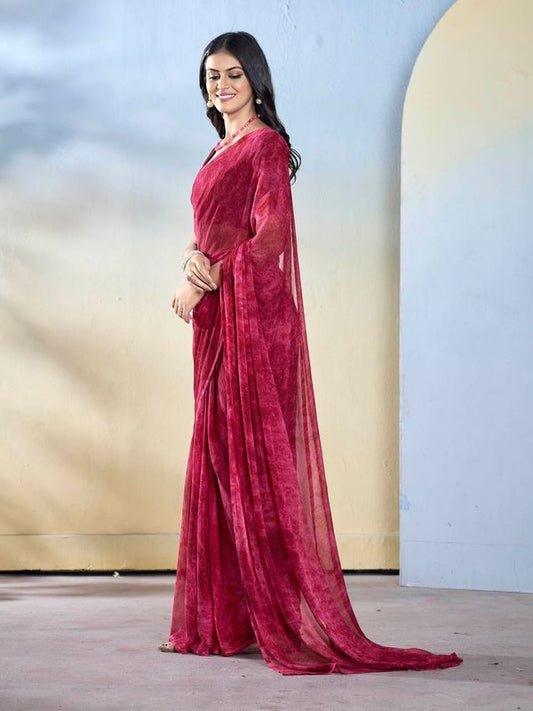 Burgundy Designer Printed Georgette Saree