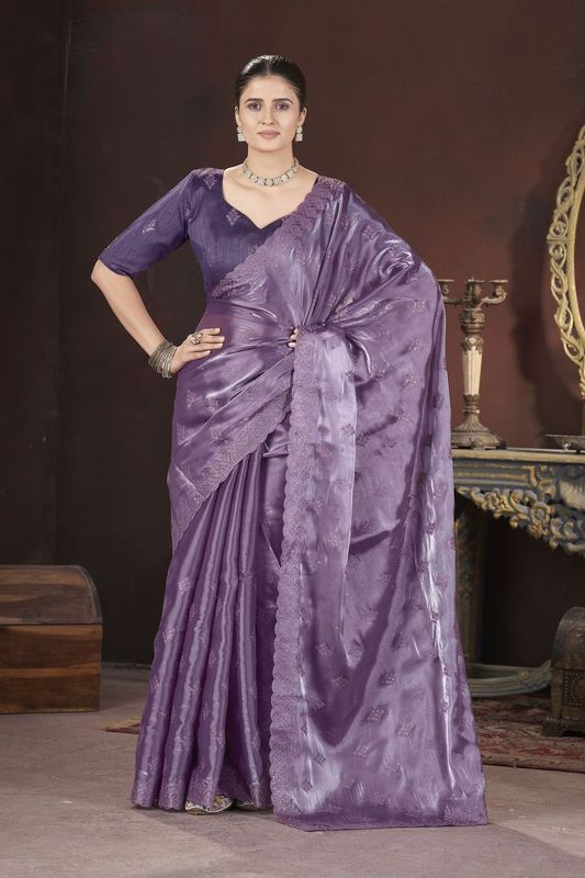 Purple Sequance & Thread Embroidery Work Jimmy Choo Saree