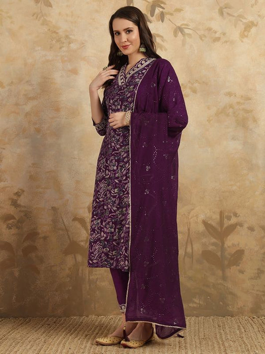 Dark Purple Embroidered Kurta Sets