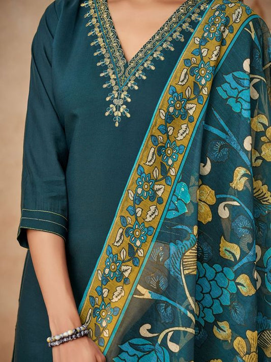 Blue Cotton Silk Straight Kurta