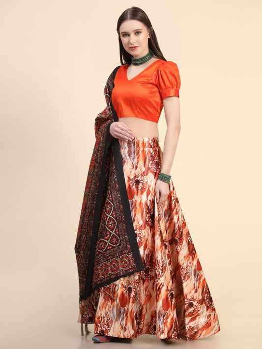 Digital Print Shiney Satin Stitched Lehenga Choli With Blouse and Sequnce Work Orgenza Dupatta For Women and Girls