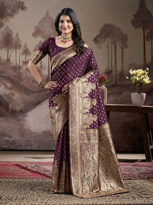 Wine Wevon Rich Pallu Designer Lichi Silk Saree