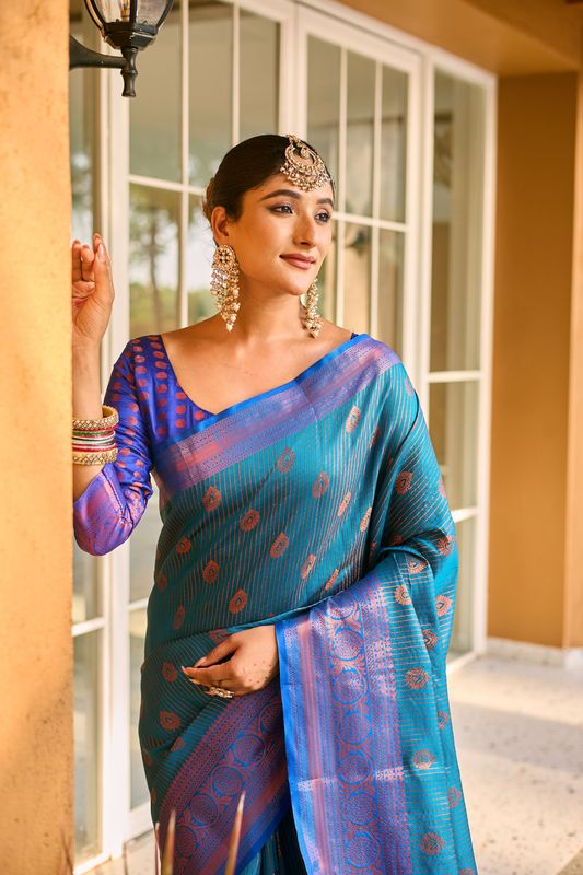 Blue Wevon Jari Designer Kanchi Silk Saree