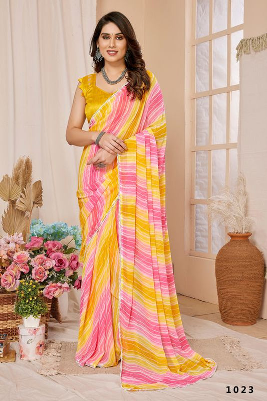 Yellow Designer Printed Georgette Saree