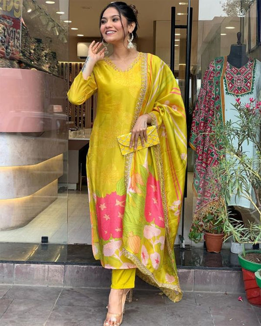 Mustard Embroidered Kurta Sets