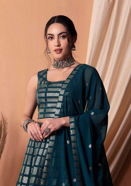 Teal Color Sequins Embroidered Bridesmaid Ceremonial Lehenga Choli