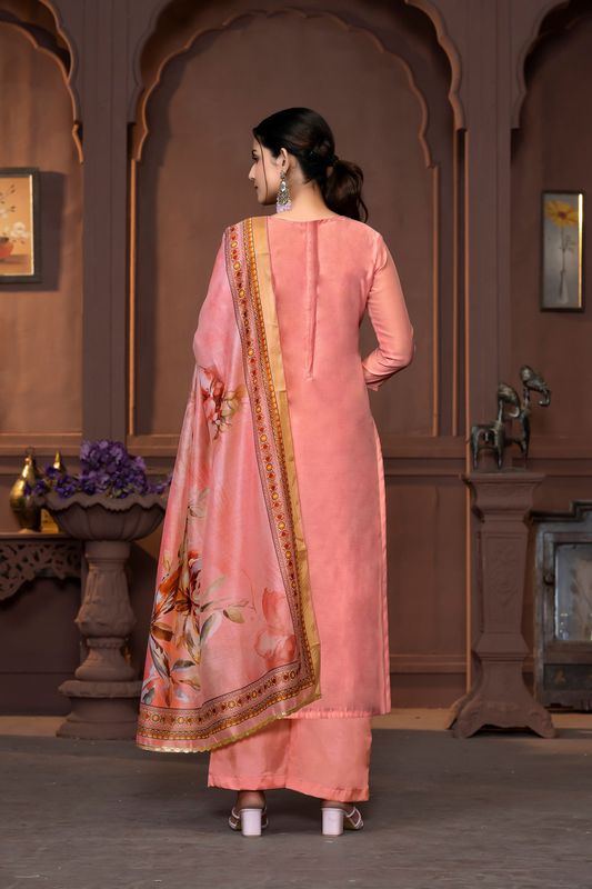 Rust Color Modal  Fabric Designer Printed With Hand Work For Beautiful Ethnic Looks Designer Wedding Wear