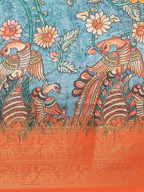 Multicolor Women's Kanjeewaram Digital Printed Saree