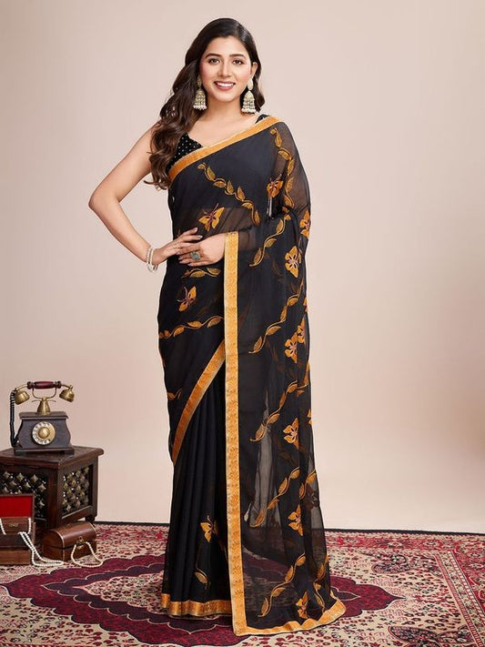 Black Beauty Designer Embroidery Georgette Fabric Girlie Rich Look Saree