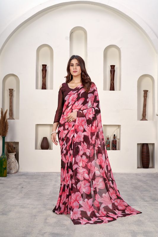 Wine Designer Printed Weight Less Saree