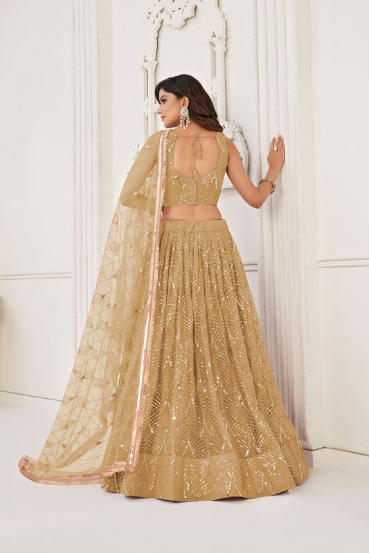 Beige Color Glamorous Heavy Embroidery Work Wedding Reception Wear Bridesmaid Lehenga