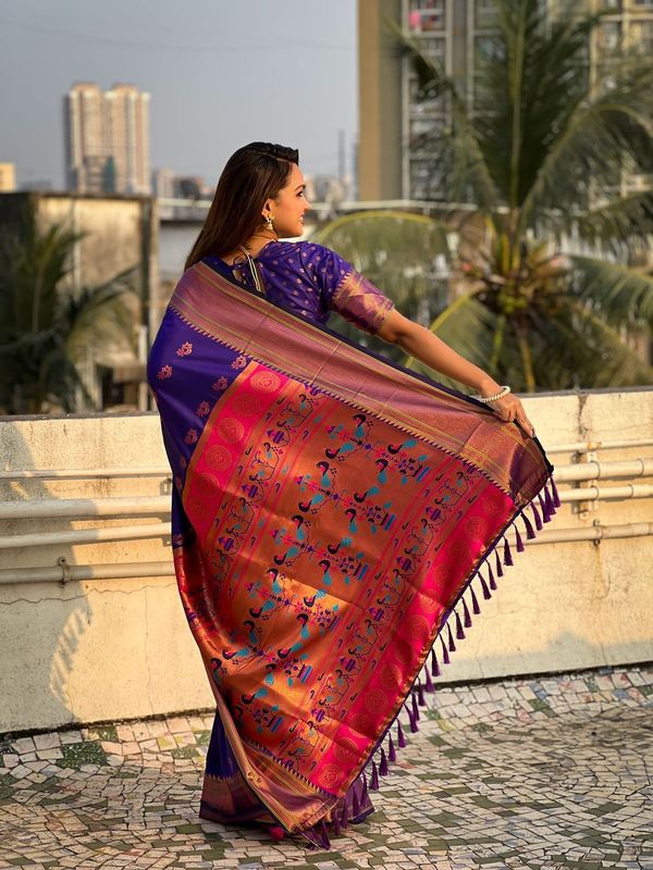 Violet Color Soft  Silk Fabric Graceful Wevon Nath Meenakari Designer Saree