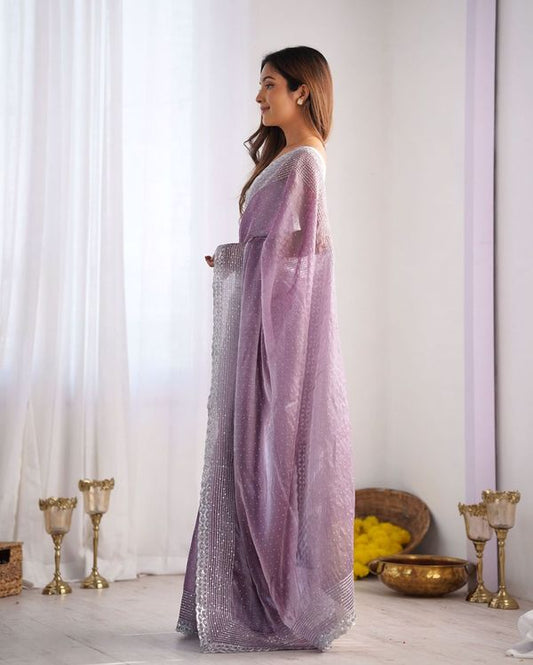 Lavender Color Beautiful Jimmy Choo Fabric Designer Sequins Embroidery Work Saree