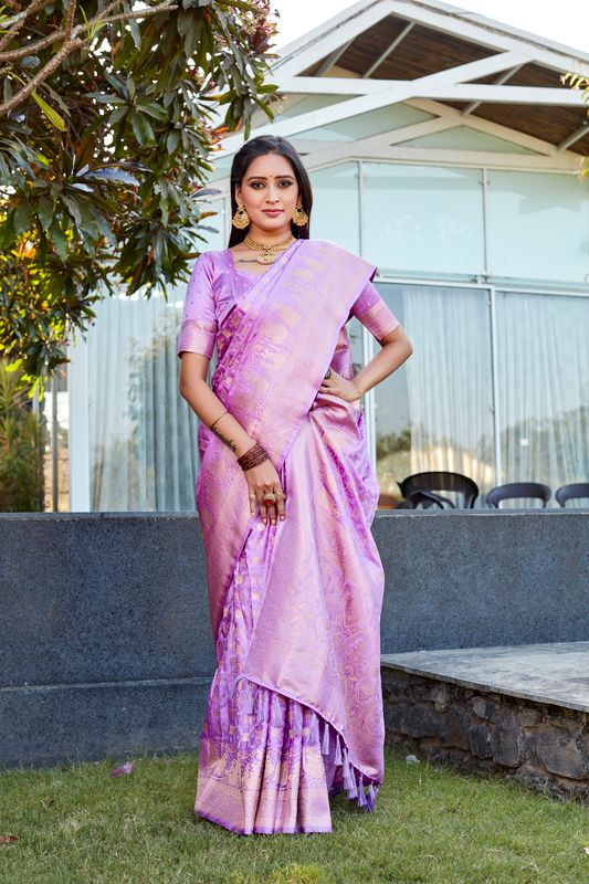 Purple Heavy Jacquard Weving Designer Satin Silk Saree