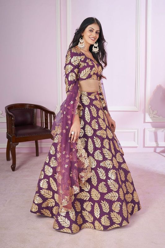 Purple Women's Georgette Embroidery Lehenga Choli