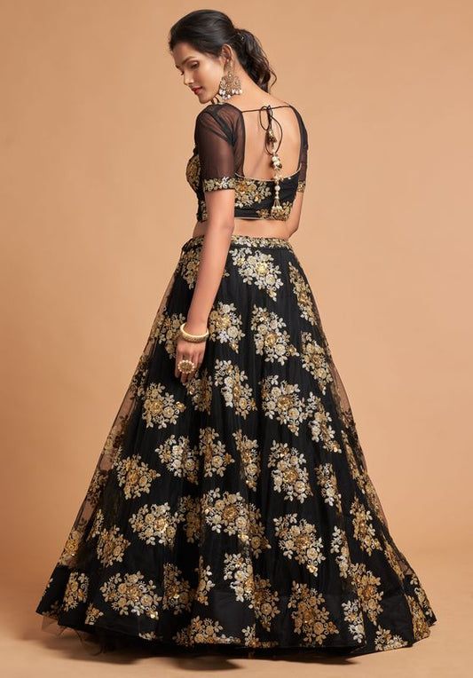 Black Women's Soft Net Embroidery Lehenga Choli