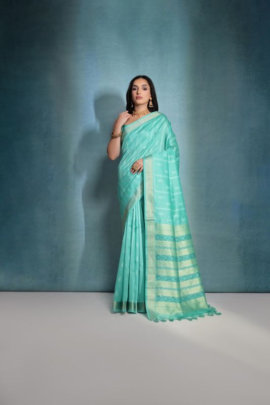 Sea Green Weaving Ikkat Designer Tusser Silk Saree