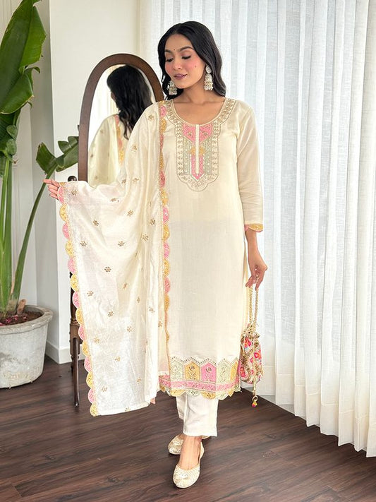 Off White Embroidered Kurta Sets