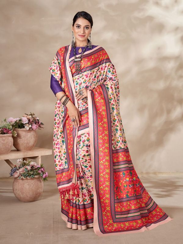 Cream Color Beautiful Designer Digital Printed Pashmina Saree With Shawl