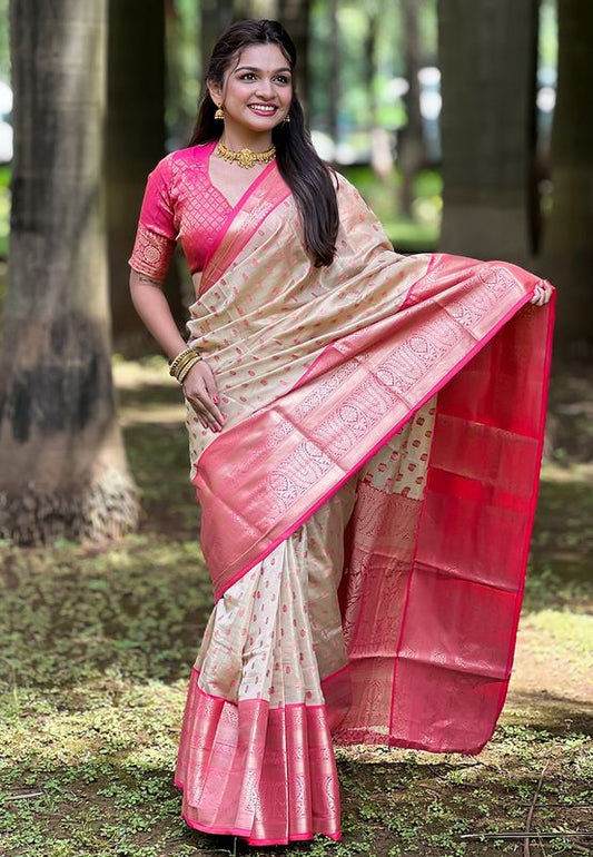 Chiku Color Tissue Silk Traditionally Rich Wevon Jari Designer Saree