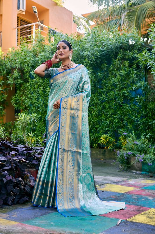 Sea Green Heavy Wevon Designer Banarasi Handloom Silk Saree