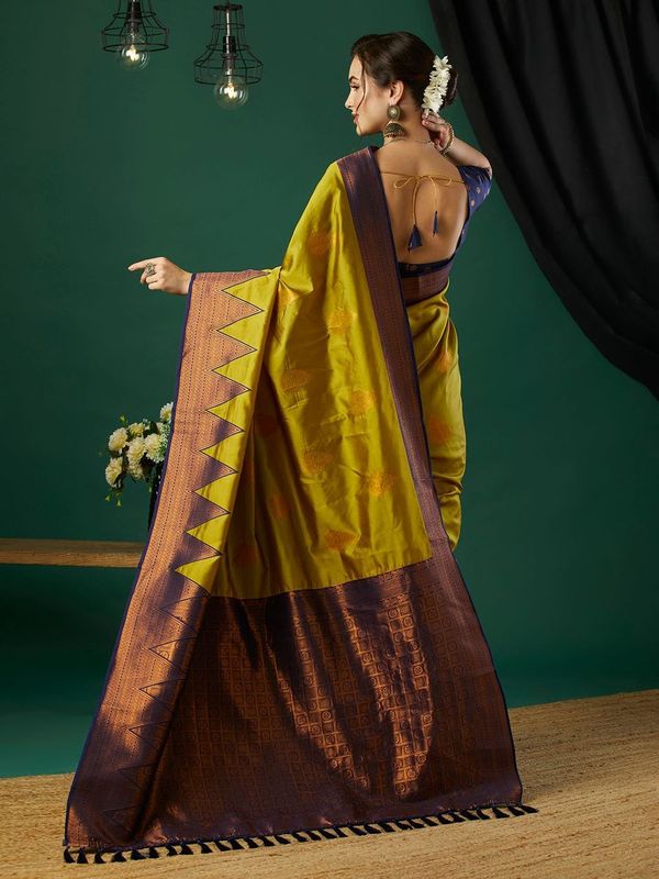 Parrot Green Wevon Jari Designer Banarasi Silk Saree